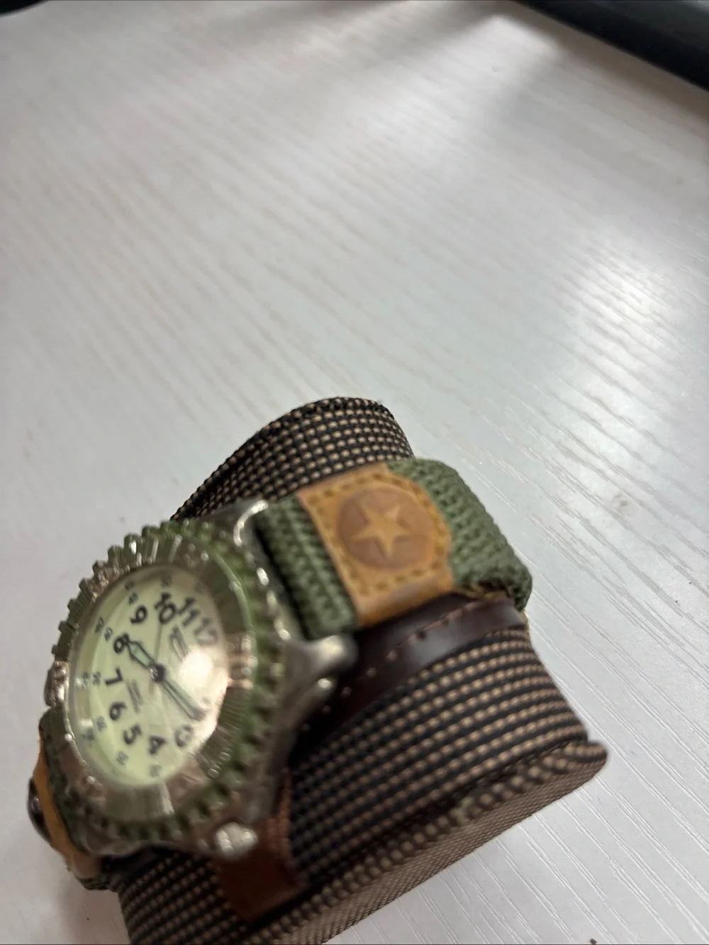 Men's Military-Style Field Watch in Green and Brown